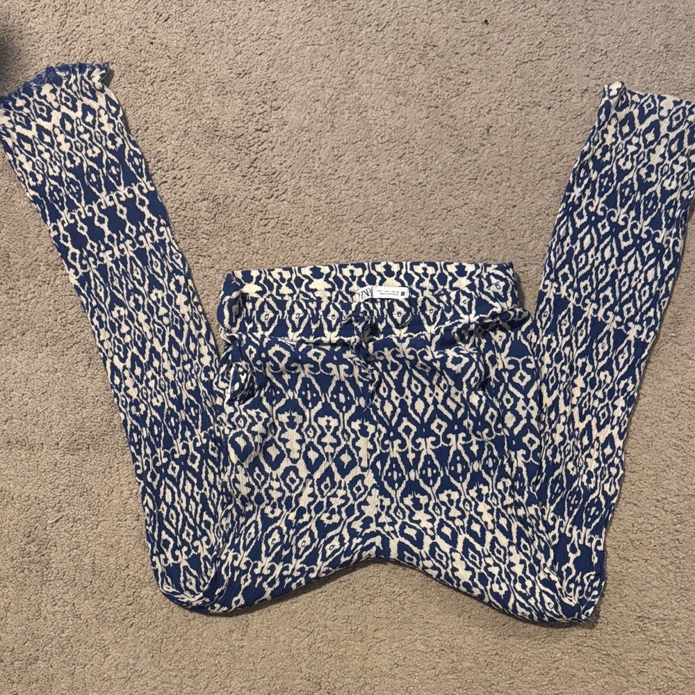 Zara Navy and Cream Patterned Trousers